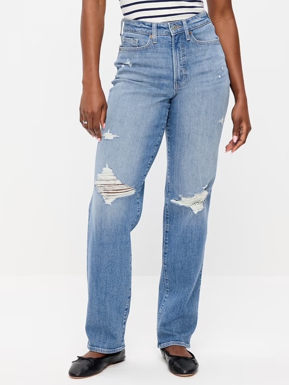 Old Navy Light Blue Distressed Straight-Leg Jeans